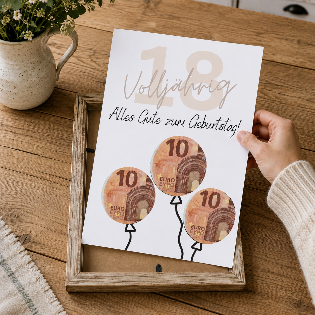 Geldgeschenk 18. Geburtstag Luftballon Printable – Volljährigkeit Geschenkidee – Digital Download zum Ausdrucken – Last Minute Geburtstagsgeschenk