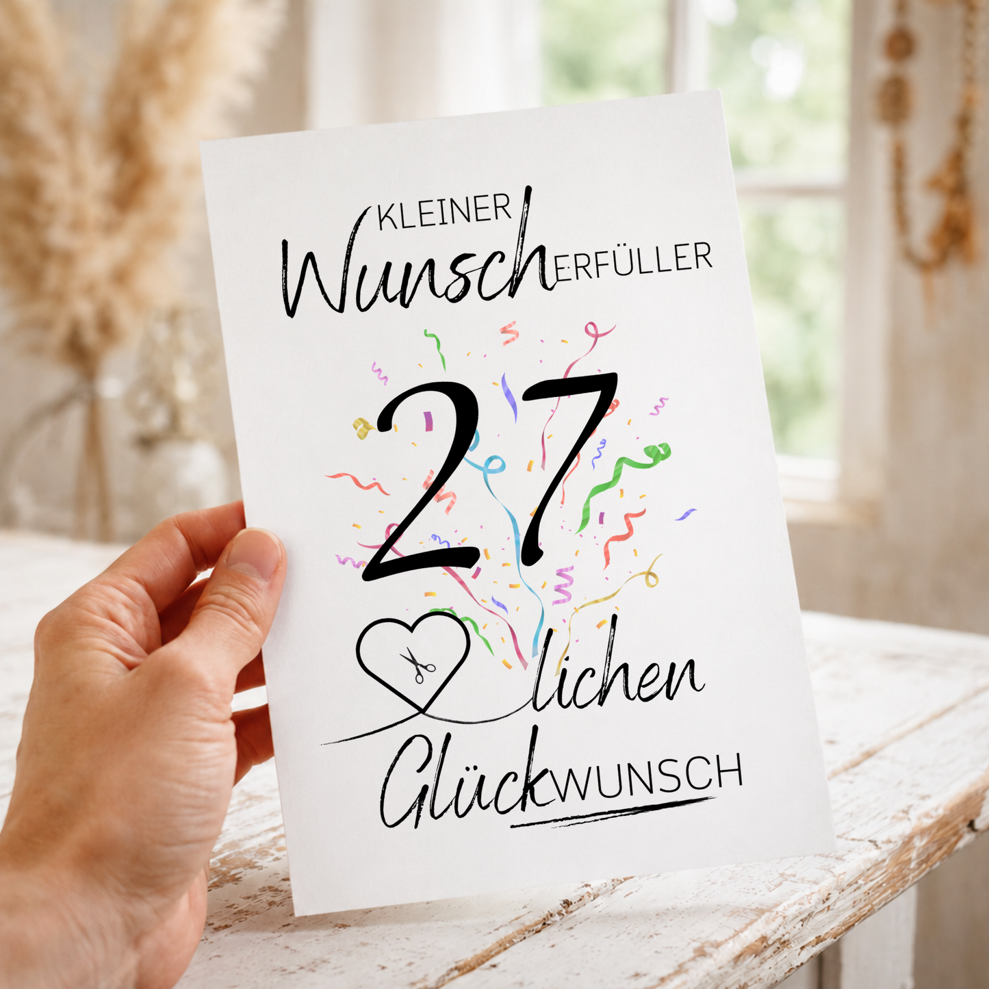 Geldgeschenk 27. Geburtstag Printable mit Konfetti, Herz für Geldschein und Schriftzug Kleiner Wunscherfüller als Digital Download DIN A4