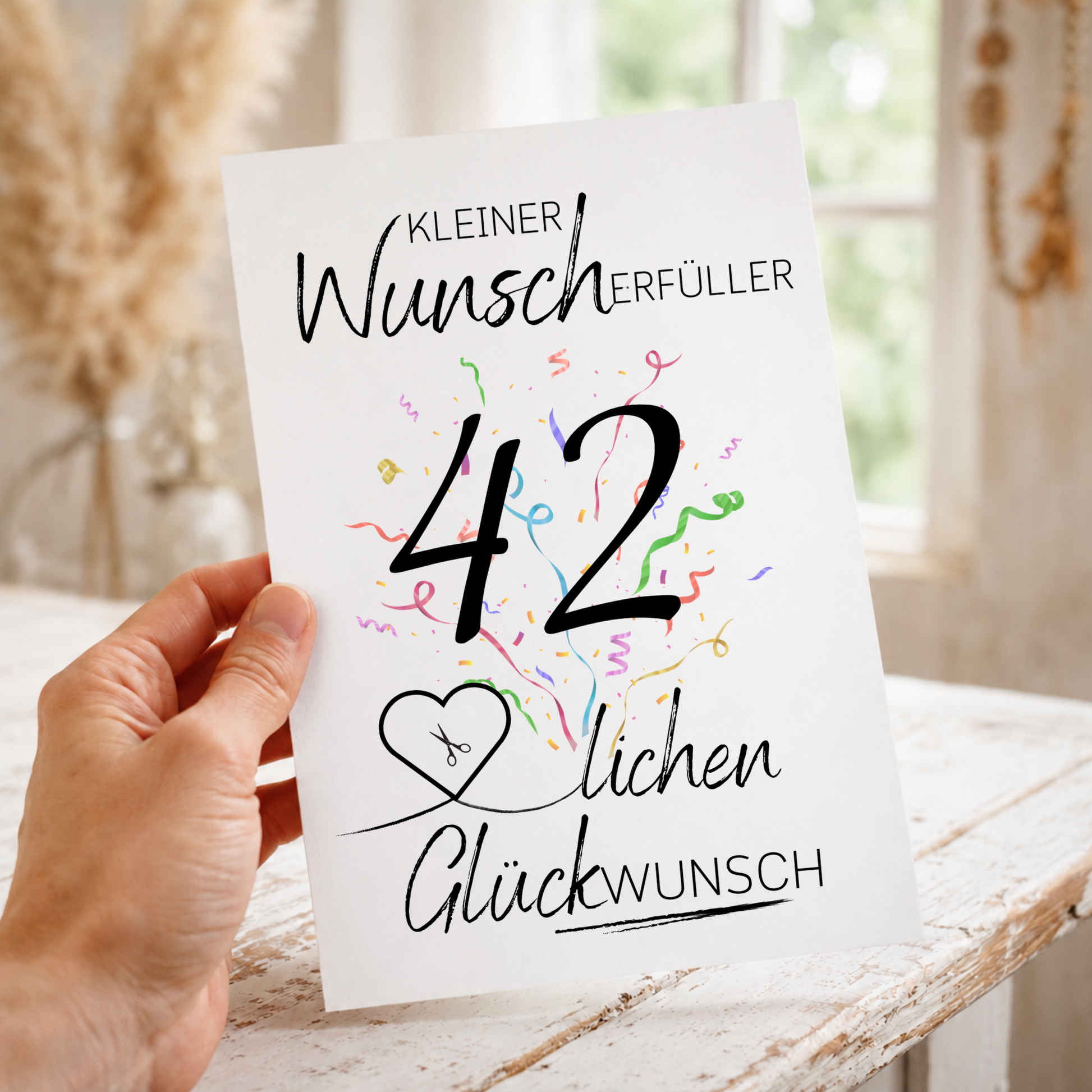 Geldgeschenk 42 Geburtstag Printable mit Konfetti, Herzmotiv und Schriftzug Kleiner Wunscherfüller Glückwunsch als Digital Download zum Ausdrucken