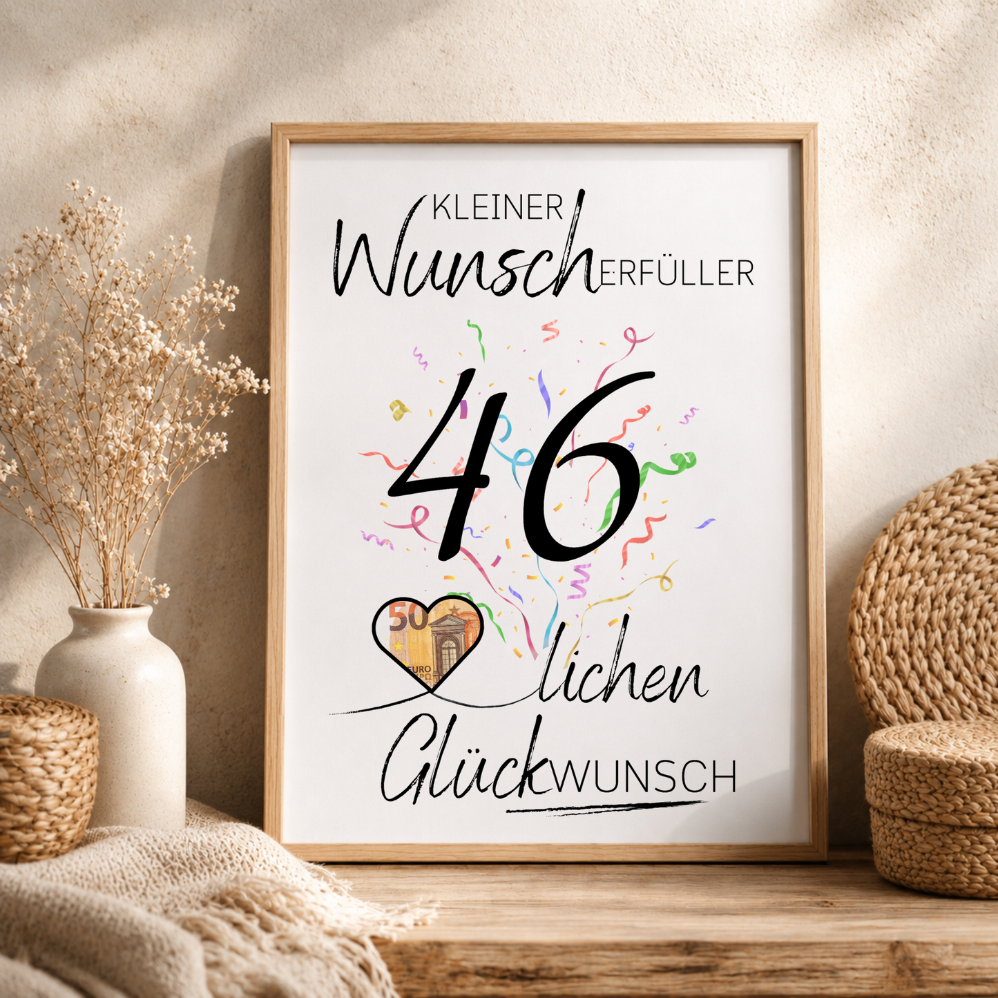 Dieses Printable eignet sich ideal für Männer und Frauen zum 46. Geburtstag und macht aus einem einfachen Geldgeschenk eine liebevolle und dekorative Überraschung.