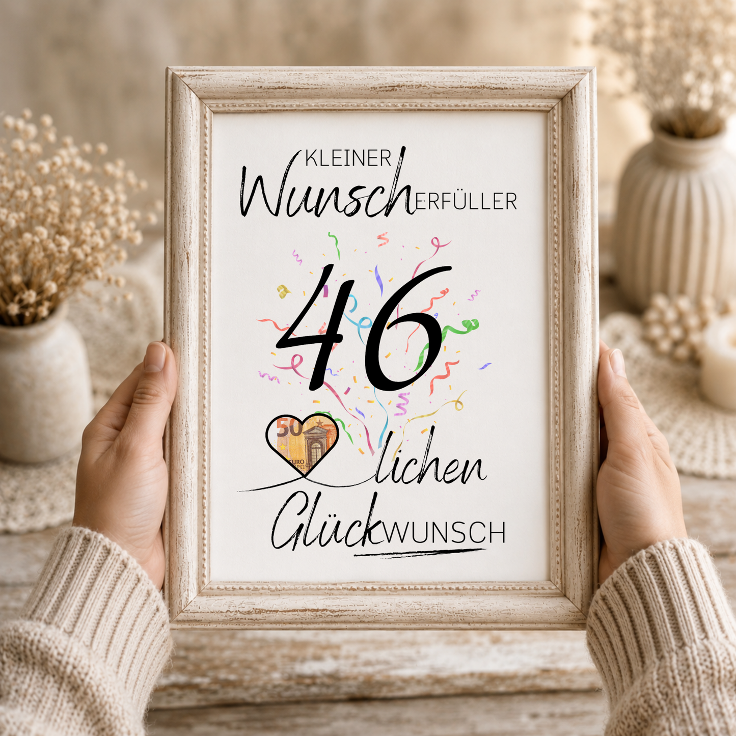 Dieses Printable eignet sich ideal für Männer und Frauen zum 46. Geburtstag und macht aus einem einfachen Geldgeschenk eine liebevolle und dekorative Überraschung.