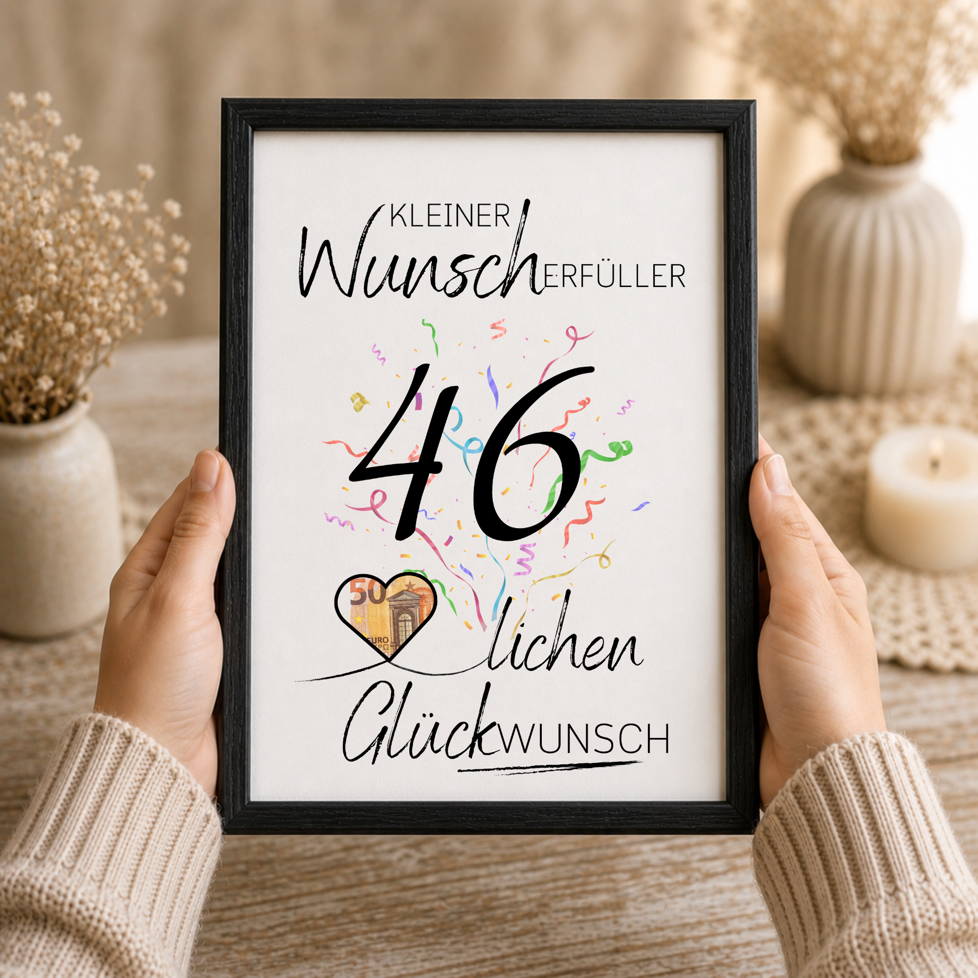 Dieses Printable eignet sich ideal für Männer und Frauen zum 46. Geburtstag und macht aus einem einfachen Geldgeschenk eine liebevolle und dekorative Überraschung.