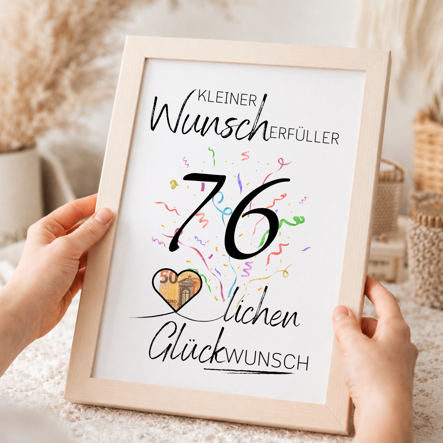 76. Geburtstag Geldgeschenk Printable – Kleiner Wunscherfüller als Digital Download zum Ausdrucken – Last Minute Geschenkidee