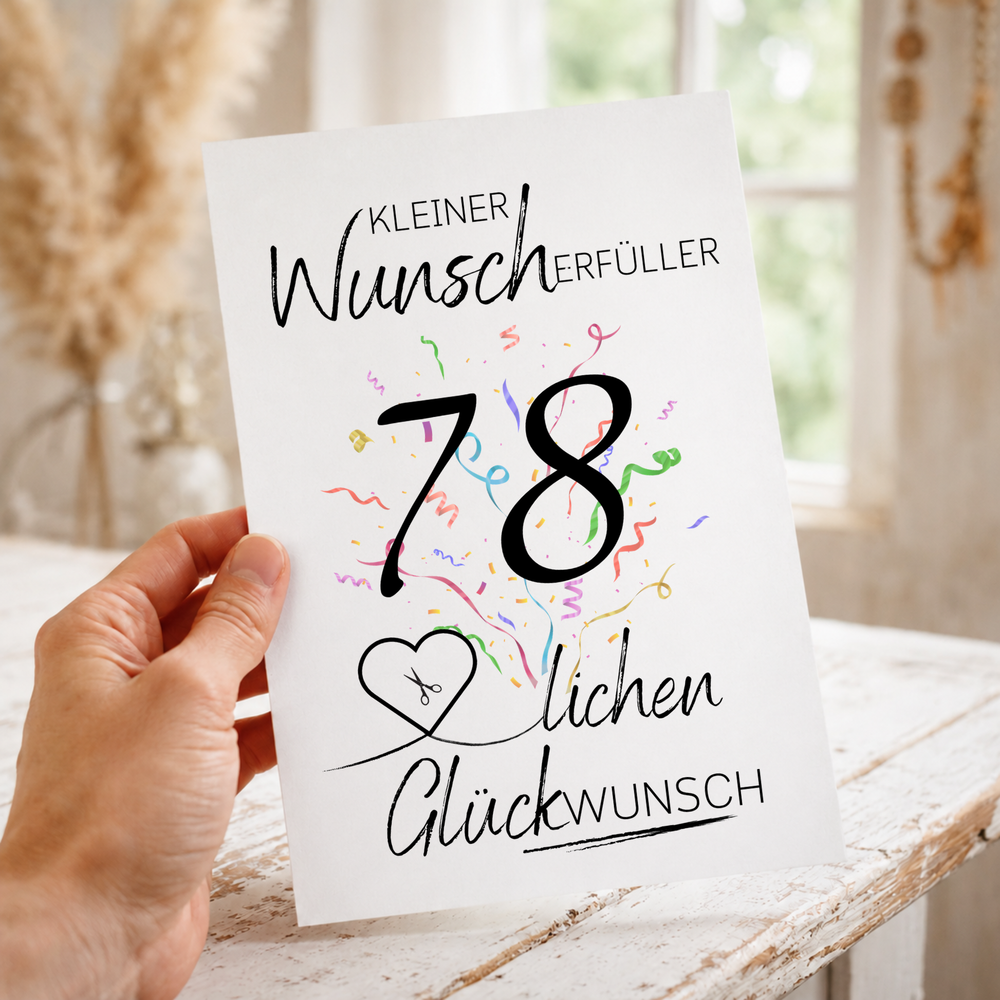 Geldgeschenk 78. Geburtstag Printable mit Konfetti, Schriftzug Kleiner Wunscherfüller, Herz für Geldschein und modernem minimalistischen Design zum Ausdrucken