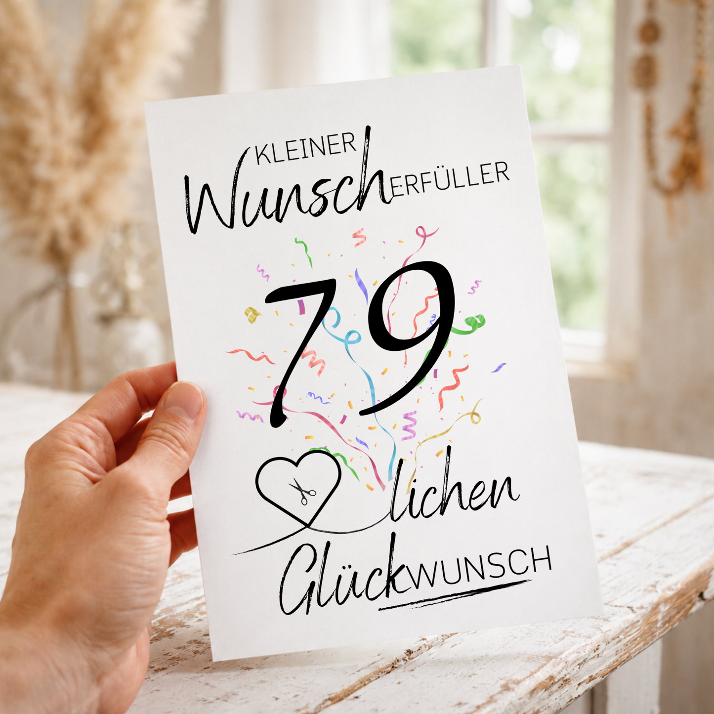Geldgeschenk 79. Geburtstag Printable mit Konfetti, Herz zum Ausschneiden für Geldschein, Kleiner Wunscherfüller, PDF Download DIN A4