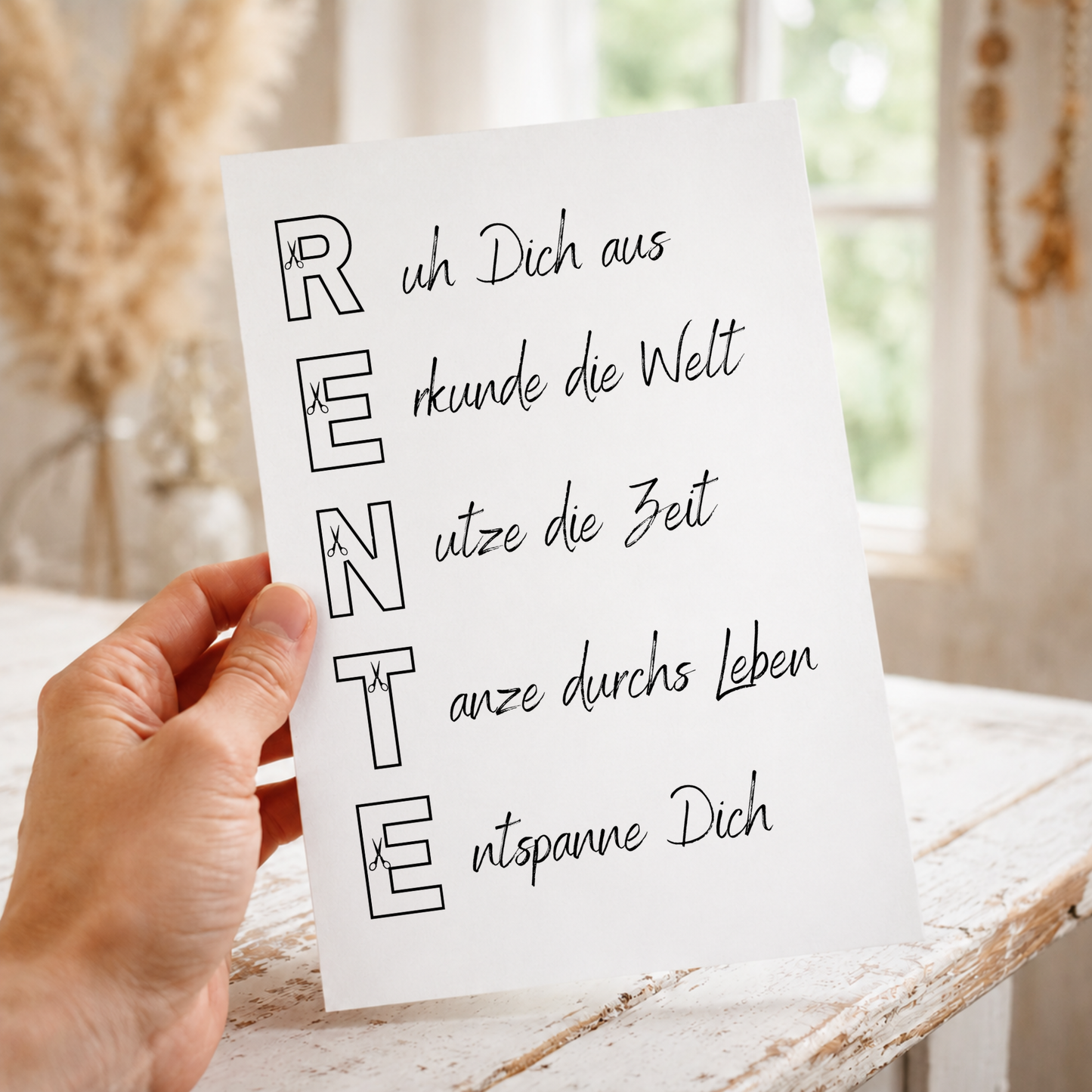 Geldgeschenk Rente Printable zum Ausdrucken mit Schriftzug RENTE und humorvollen Sprüchen für Ruhestand und Pensionierung als Digital Download DIN A4