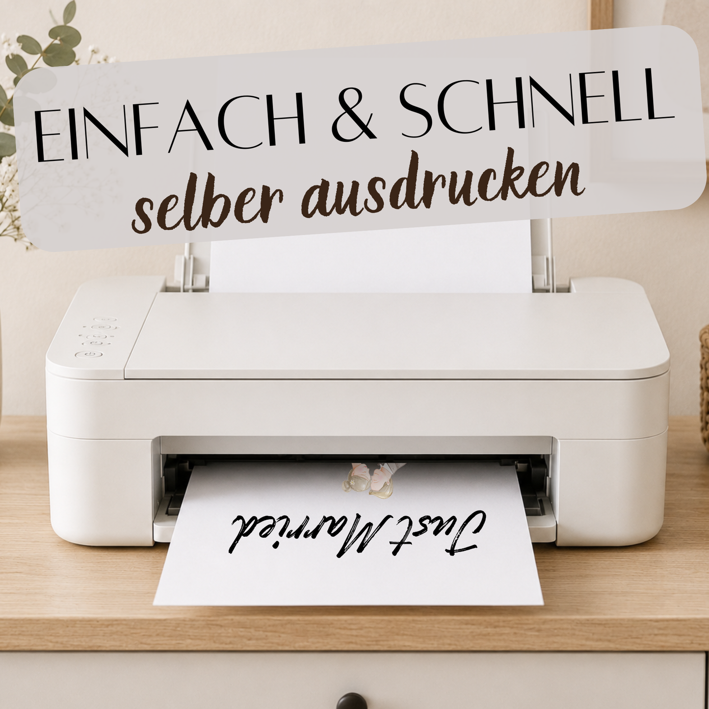 Personalisiertes Hochzeit Poster Just Married mit Brautpaar Illustration, Namen und Datum als Digital Download Printable in DIN A4 zum Ausdrucken und Einrahmen