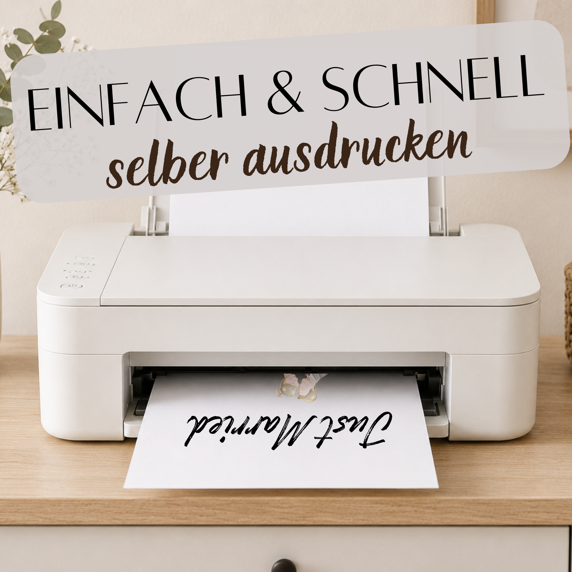 Personalisiertes Hochzeit Poster Just Married mit Brautpaar Illustration, Namen und Datum als Digital Download Printable in DIN A4 zum Ausdrucken und Einrahmen