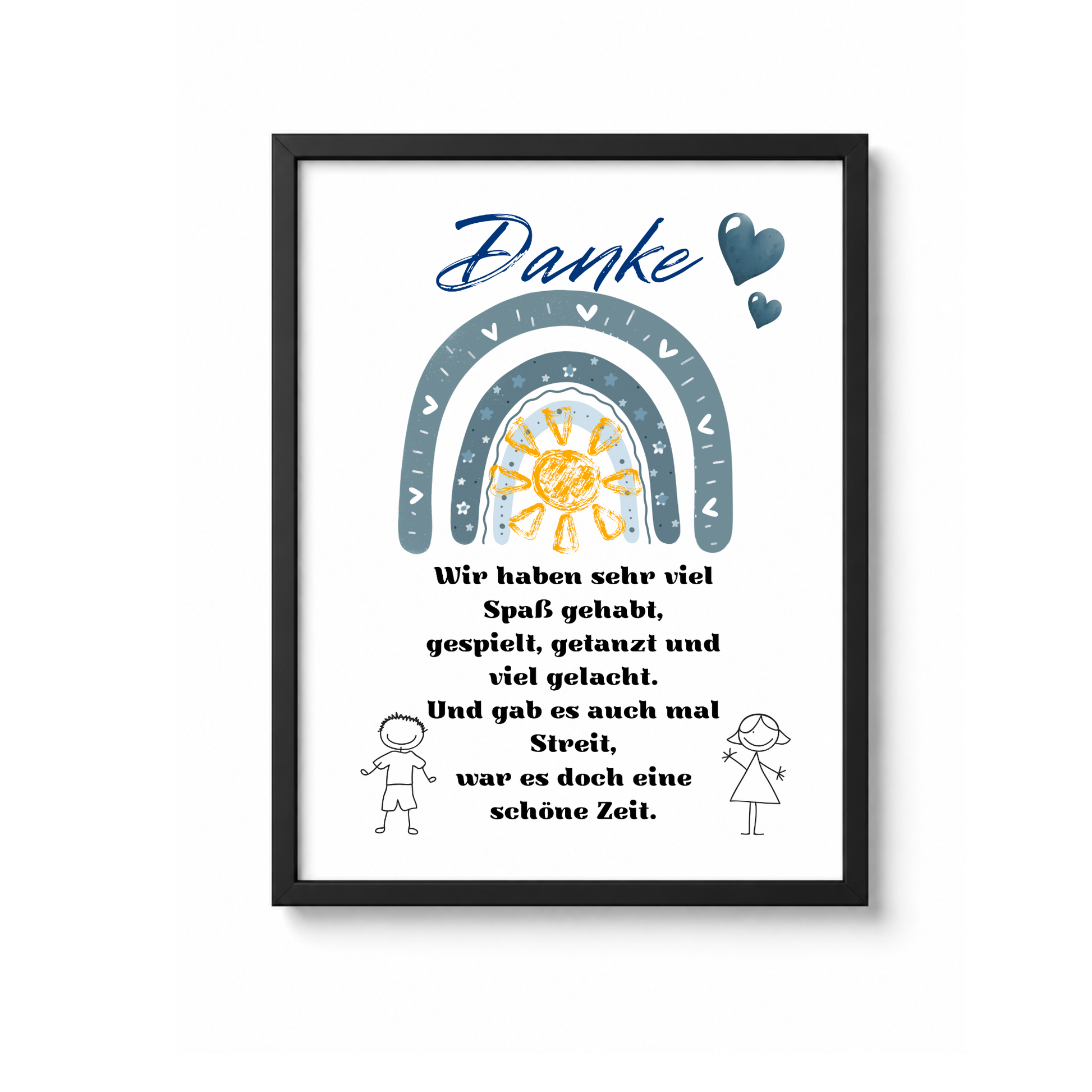 Abschied Erzieherin Poster als Digital Download mit Regenbogen, Sonne, Herzen und Dankespruch in Blau Grau für Kindergarten Abschied Geschenk zum Ausdrucken
