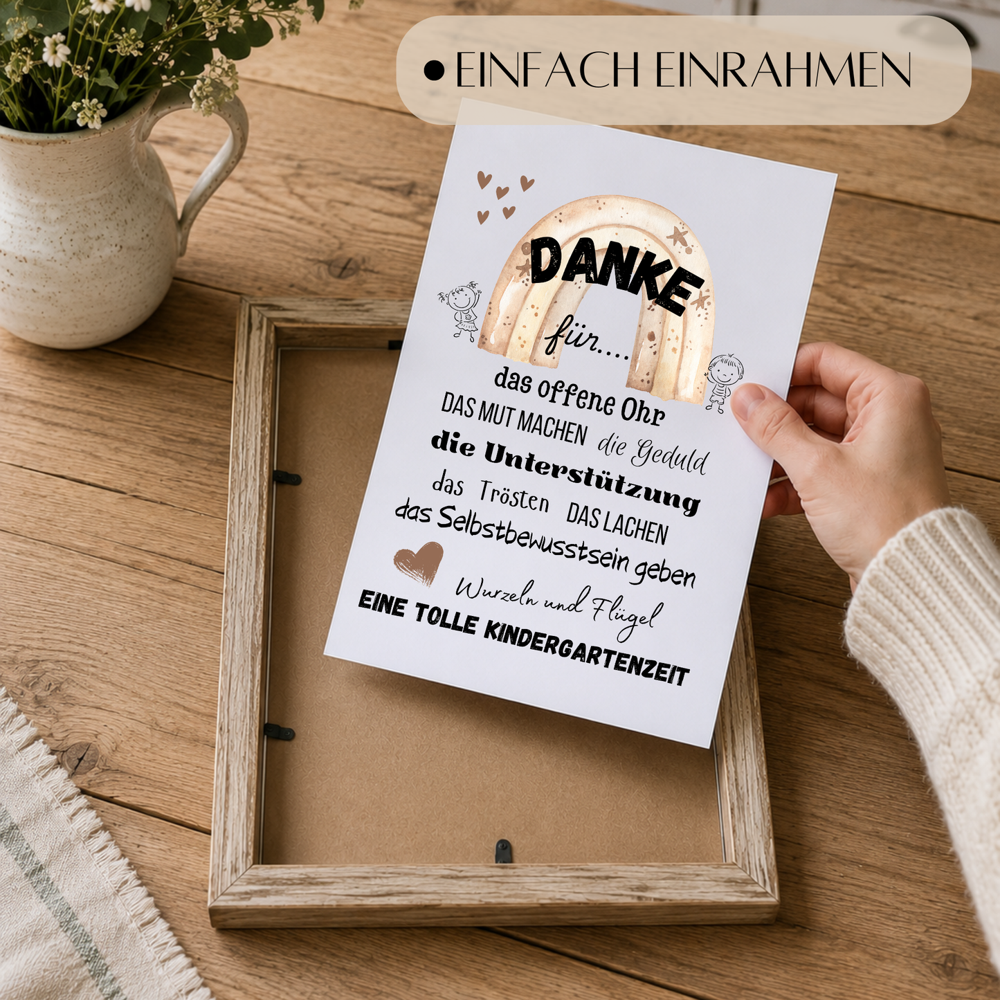 Abschied Erzieherin Poster mit Regenbogen im Boho Stil, Danke Kindergarten Printable als Digital Download zum Ausdrucken, Geschenkidee Kita Abschied DIN A4