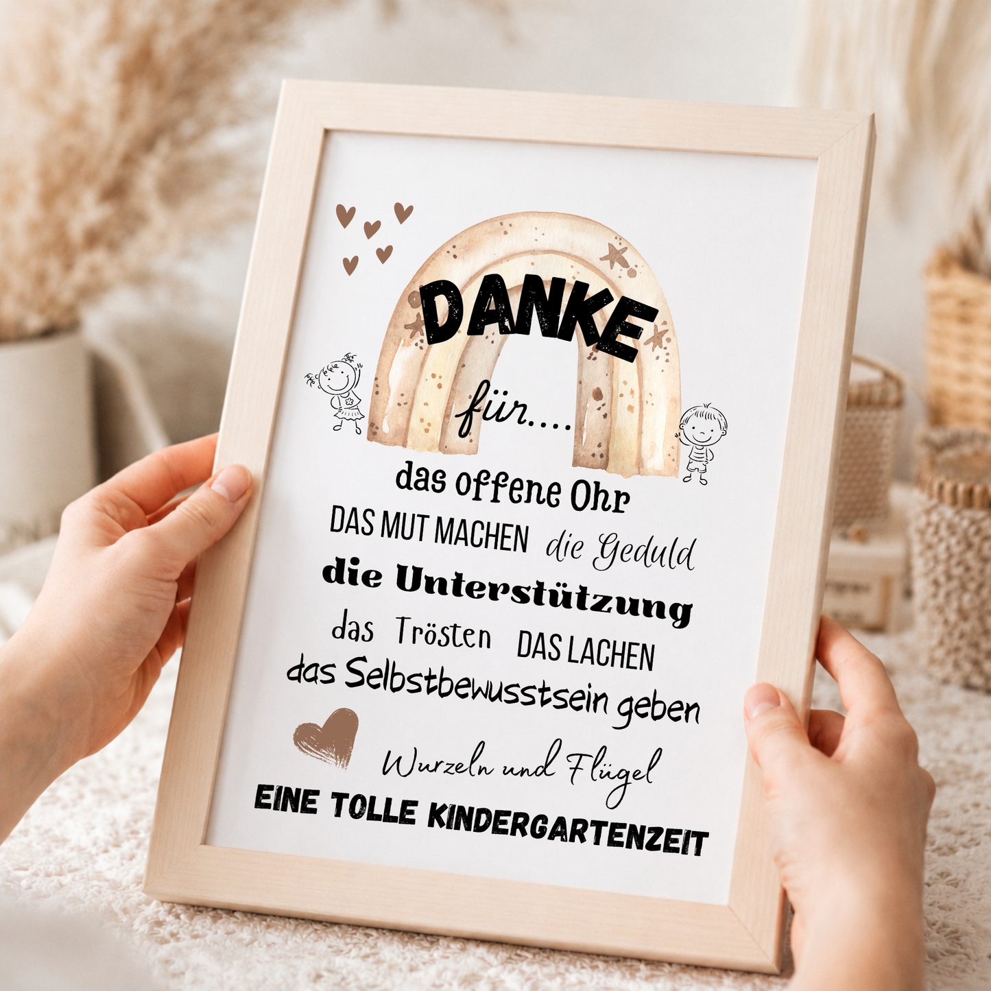Abschied Erzieherin Poster mit Regenbogen im Boho Stil, Danke Kindergarten Printable als Digital Download zum Ausdrucken, Geschenkidee Kita Abschied DIN A4