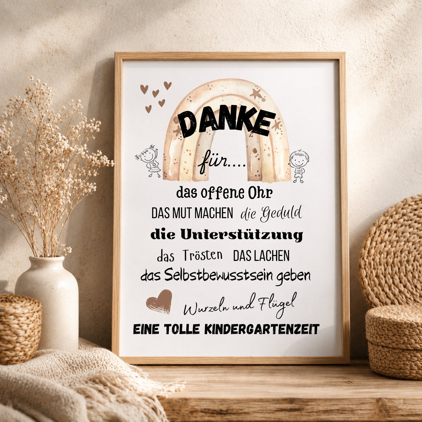 Abschied Erzieherin Poster mit Regenbogen im Boho Stil, Danke Kindergarten Printable als Digital Download zum Ausdrucken, Geschenkidee Kita Abschied DIN A4