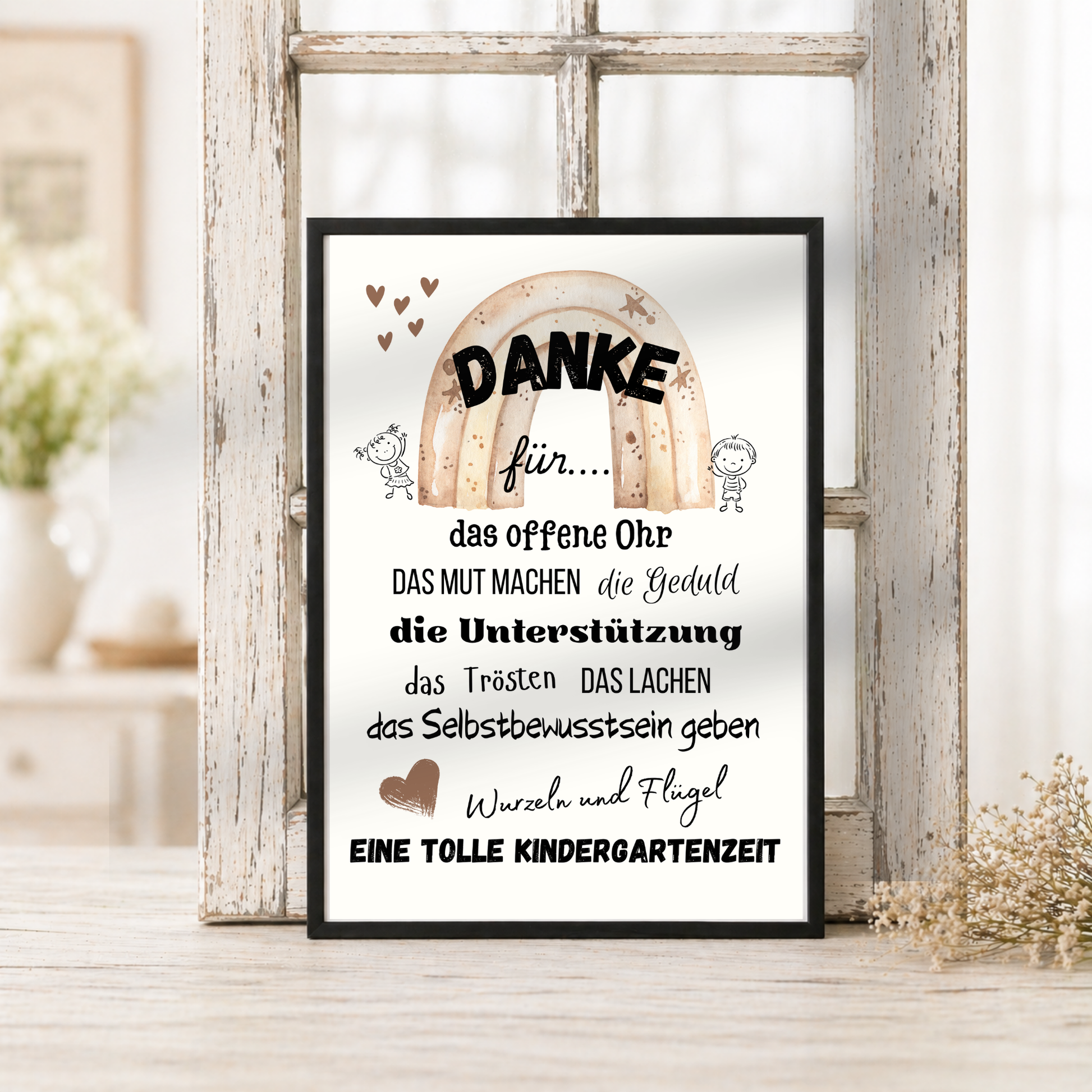 Abschied Erzieherin Poster mit Regenbogen im Boho Stil, Danke Kindergarten Printable als Digital Download zum Ausdrucken, Geschenkidee Kita Abschied DIN A4