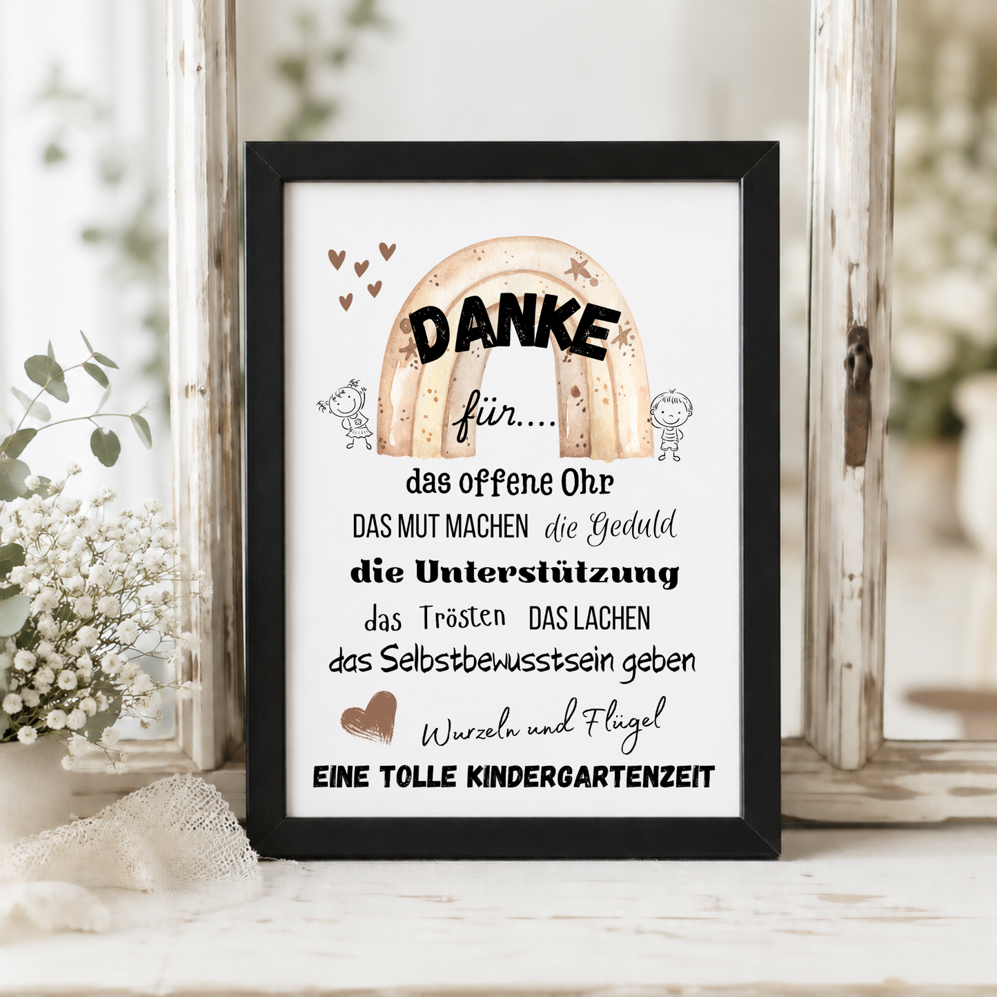 Abschied Erzieherin Poster mit Regenbogen im Boho Stil, Danke Kindergarten Printable als Digital Download zum Ausdrucken, Geschenkidee Kita Abschied DIN A4