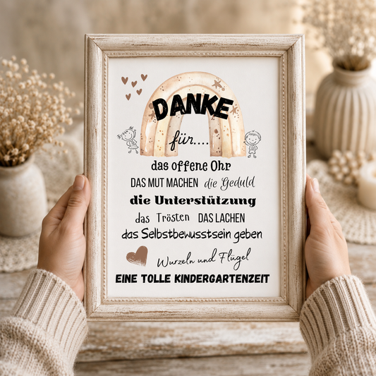 Abschied Erzieherin Poster mit Regenbogen im Boho Stil, Danke Kindergarten Printable als Digital Download zum Ausdrucken, Geschenkidee Kita Abschied DIN A4