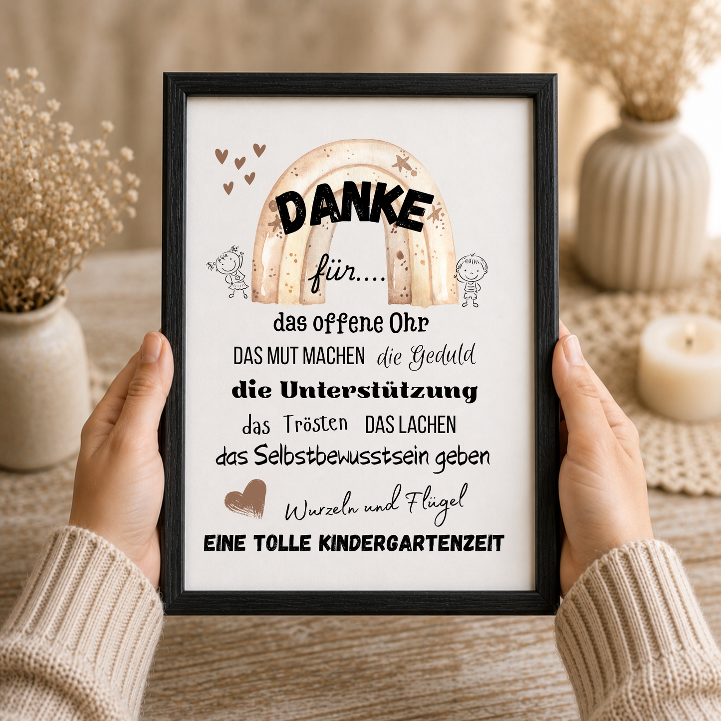 Abschied Erzieherin Poster mit Regenbogen im Boho Stil, Danke Kindergarten Printable als Digital Download zum Ausdrucken, Geschenkidee Kita Abschied DIN A4