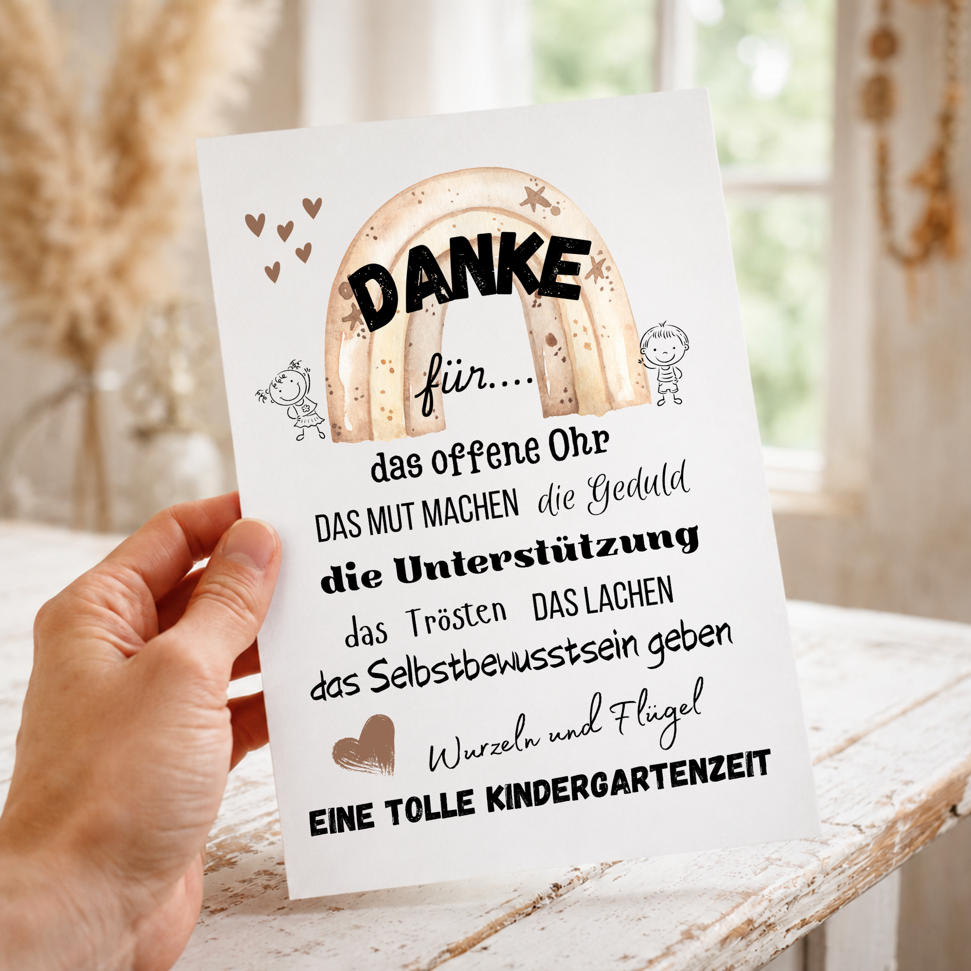 Abschied Erzieherin Poster mit Regenbogen im Boho Stil, Danke Kindergarten Printable als Digital Download zum Ausdrucken, Geschenkidee Kita Abschied DIN A4