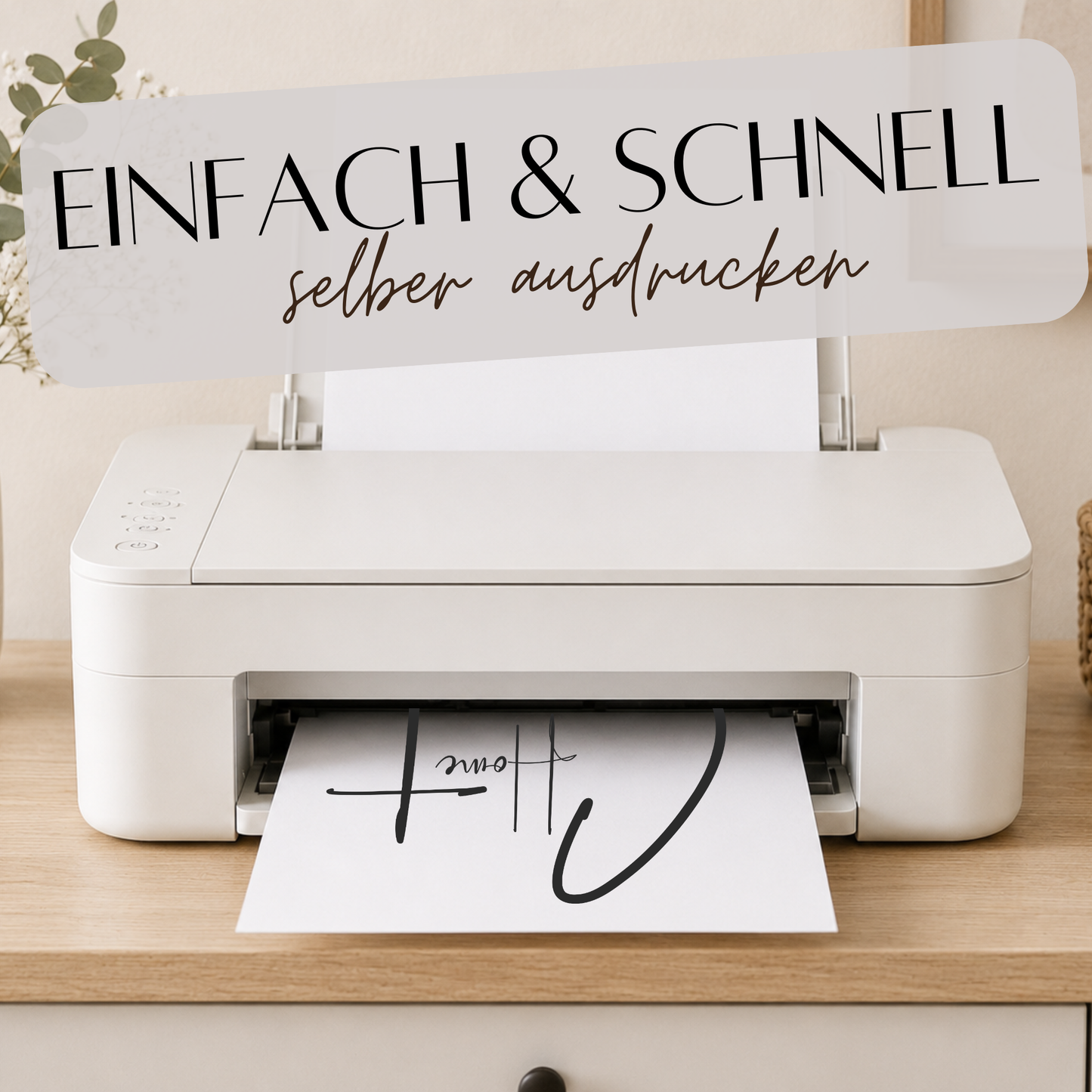 Poster Home Sweet Home Digital Download als Deko zum Einzug in das neue Eigenheim oder die erste eigene Wohnung, minimalistische Line-Art Haus-Zeichnung und Typografie in Schwarz-Weiß auf weißem Hintergrund, ausgedruckt in einem Holzrahmen gehalten.